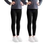 JinBei Leggings Niñas Algodón Transpirable Largos Pantalones Niña Cómodos Elástico Mallas Infantiles Unicolor Pack de 2 Ropa Elástico Pantalone Negro para Deportes Ballet Escuela, 6-7 Años