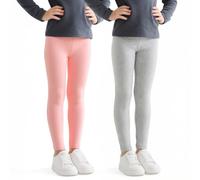 JinBei Leggings Niñas Algodón Transpirable Largos Pantalones Niña Cómodos Elástico Mallas Infantiles Unicolor Pack de 2 Ropa Elástico Pantalone Gris Rosa para Deportes Ballet, 10-12 Años