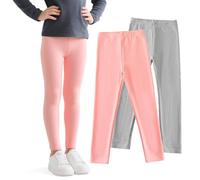 JinBei Leggings Niñas Algodón Transpirable Largos Pantalones Niña Cómodos Elástico Mallas Infantiles Unicolor Pack de 2 Ropa Elástico Pantalone Gris Rosa para Deportes Ballet, 6-7 Años