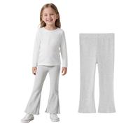 JinBei Leggings Niñas Elástico Pantalones Acampanados Mallas Largos Algodón de Canalé Suave Transpirable Legging con Cintura Elástica Cómodos Ropa Infantiles Gris Casual Deportes, 5-6 Años