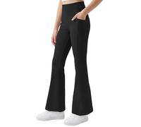 JinBei Leggings Niñas Pantalones Acampanados Cintura Alta Mallas Deportiva Elástica Legging con Bolsillos Cómodos Suave Transpirable Ropa Infantiles Negro para Casual Escuela, 10-11 Años
