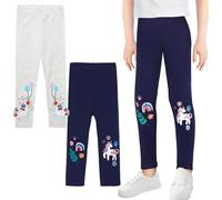 JinBei Leggings para Niñas Pack de 2 Tela de Algodón Transpirable Bordados Azul Marino Arco-Iris Unicornios Flores Grises Pantalón Elegantes Pantalones Cómodos Deportes Escuela para Niños 4-5 Años