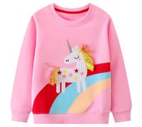 JinBei Niña Camiseta Manga Larga Sudadera Cuello Redondo Jersey Impresión de Arcoiris Unicornio Pull-Over con Algodón Casual Sweatshirt Tops para niñas 3-4 años