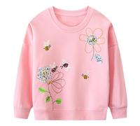 JinBei Niña Camiseta Manga Larga Sudadera Cuello Redondo Jersey Niña Impresión de Abejas Pullover con Algodón Rosa Sudadera Informal Tops para niñas Talla 116-122