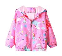 JinBei Niñas Cazadora Niña Capucha Casual Chaqueta Unicornio Rosa Primavera Y Otoño Abrigo Fino Manga Larga Arcoíris Cortavientos Chica Corto Cremallera Protección Solar 4-5 Años