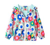 JinBei Niñas Cazadora Niña Chaquetas Capucha Casual Color Flores Primavera Y Otoño Abrigo Fino Manga Larga Cortavientos Chica Corto Chaqueta Cremallera Protección Solar 5-6 Años