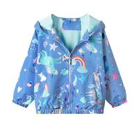JinBei Niñas Cazadora Niña Chaquetas Capucha Casual Unicornio Azul Primavera Y Otoño Abrigo Fino Manga Larga Arcoíris Cortavientos Chica Corto Cremallera Protección Solar 5-6 Años