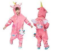 JinBei Niñas Chubasquero Impermeable Poncho de Lluvia Siamesa Encapuchado Rosa Unicornio Dibujos 3D Animados Contra Viento y Lluvia al Aire Libre Transpirable Ecológico 2-4 Años