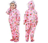 JinBei Niñas Impermeable Encapuchado Chubasqueros Chaquetas Floral Rosa Capa de Lluvia Niña Mono de Bolsillo Poncho Pantalon Abrigos Impermeables Transpirable al Aire Libre Colegio 5-7 Años