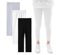 JinBei Niñas Leggings Transpirables Suaves Modal Pantalón Largos Niña Cintura Elástica Danza Correr Deportivos Legging Ropa Deportiva Pantalones 6-7 años, Pack de 3, Negro, Blanco, Gris