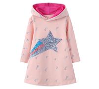 JinBei Niñas Vestidos con Capucha Sudadera Algodón Mangas Largas Lentejuelas Falda Estrellas Rosado Infantil Pullover Tops Baratos Casuales Aplique Primavera Otoño Invierno Ropa 3-4 Años