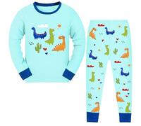 JinBei Niño Pijamas Algodón Infantil Manga Larga Conjunto Cómodo 2 Piezas Top y Pantalon Azul Animal Dinosaurios Estampado Pijama Regalo Primavera Otoño Invierno Ropa para Niño 3-4 Años