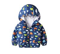 JinBei Niños Cazadora Bebé Niño Casual Chaqueta Primavera Y Otoño Abrigo Estampado de Dinosaurio Corto Chaqueta A Prueba De Viento con Cremallera Azul 1-2 Años
