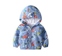 JinBei Niños Cazadora Niño Casual Chaqueta Primavera Y Otoño Abrigo Impresión de Excavadora Corto Chaqueta A Prueba De Viento con Cremallera Azul 5-6 Años