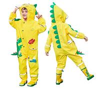 JinBei Niños Chubasquero Dinosaurio Amarillo Impermeable Chico Poncho de Lluvia Siamesa Encapuchado Dibujos 3D Animados Contra Viento y Lluvia al Aire Libre Transpirable Ecológico 6-8 Años