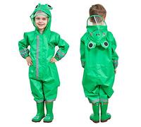 JinBei Niños Chubasqueros Chaquetas Lluvia Impermeable Verde Rana Infantil Traje de Lluvia Capucha Mono Grande Poncho Pantalon Escuela Impermeables Transpirable Reflectante Capa Ropa 3-5 Años