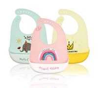 JinBei Silicona Babero Bebe 3 Piezas Alimentación Impermeable Baberos para Niñas Pequeños Comida Comer Grande Bolsillo Unisex Recien Nacido Babero Ajustables Lavable Super Suave Limpie Fácilmente