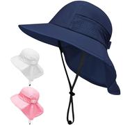 JinBei Sombrero de Sol para Niña Niño, Unisexo Azul Marino UPF 50+ Verano Proteccion Solar Gorro, Ajustable Plegable Transpirable Anti UV Exteriores Playa Gorra con ala Ancha, para 2-6 Años