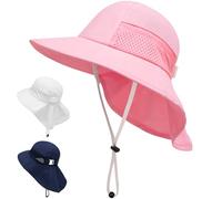 JinBei Sombrero de Sol para Niña, Rosa UPF 50+ Verano Proteccion Solar Gorro, Ajustable Plegable Transpirable Anti UV Exteriores Playa Gorra con ala Ancha, para Infantil 2-6 Años