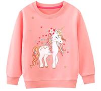 JinBei Sudaderas Niña Ropa Chaqueta Nina Unicornio Arcoíris Camiseta Manga Larga Abrigo Rosado Tops Algodón Infantiles Jersey para Regalos Primavera, otoño e Invierno Ropa Deportiva 6-7 años