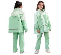 JinBei Traje Impermeable Niños, Chubasquero con Capucha Ligero, 8-14 años | 2 Piezas Chaqueta y Pantalones, Rayas Reflectantes, con Bolsillos, Conjunto Ropa de lluvia Unisex, para Escuela, Camping