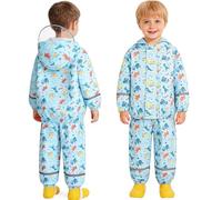 JinBei Traje Impermeable Niños Ligero Chubasquero con Capucha, 1-7 años | 2 Piezas Ligero Chaqueta y Pantalones, Rayas Reflectantes, Transpirable, Motivos Estampados, para Escuela, Camping, Barro