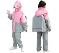 JinBei Traje Impermeable Niños Ligero Chubasquero Niña 2 Piezas con Capucha Impermeables Chaqueta y Pantalones Reflectante Conjunto Ropa de lluvia Infantil para Escuela Senderismo, 9-10 años