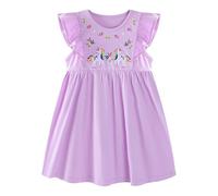 JinBei Vestido para Niñas Algodon Manga Corta Verano, 4-5 Años, Morado