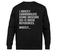 Jinbetee Me Comunico Usando Ciencia Ficción Oscura Cuello Redondo Unisex Negro Black Crewneck Unisex Jumper