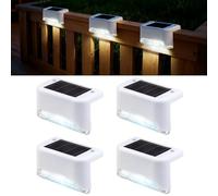Jindaaudio - Iluminación solar para escalera exterior - Lámpara de marcha LED impermeable autoencendida - Kit de 4 lámparas de energía solar para seguridad y decoración (blanco frío)