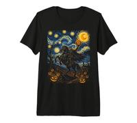 Jinete Calabaza Cabeza Menos Gótico Halloween Noche Estrellada Camiseta Premium