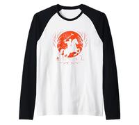 Jinete de Polo bajo la Luna de Cosecha Camiseta Manga Raglan