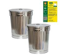 Jinfa 2 Cubos de metal galvanizado con asas y tapa diseño retro + 5 bolsas de basura | Zinc | Ø 44 cm | Capacidad 62L