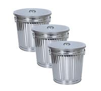 Jinfa 3 Cubos basura metal galvanizado grande reciclaje exterior comunidad cubo de cenizas ignífugo | Zinc | 35 litros