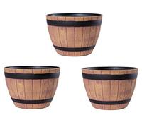 Jinfa 3 Maceteros Grandes Exterior de plástico Efecto Madera | Color Nogal | Diseño Media Barrica | Ø 38 cm