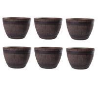 Jinfa 6 Maceteros Grandes Exterior de plástico Efecto Madera | Color Castaño | Diseño Media Barrica | Ø 38 cm