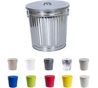 Jinfa | Cubo de basura metálico galvanizado con tapa y asas | Zinc | 62 litros | Ø42 x 47,5 cm | Contenedor grande para cocina, jardín y oficina