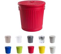 Jinfa Cubo de basura vintage cubo metalico grande cenizas exterior jardin reciclaje | Rojo | Diámetro Ø 42 cm - Altura 47,5 cm | Capacidad: 62 litros