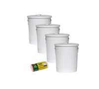 Jinfa Juego de 4 cubos de metal con asas y tapa + 50 bolsas de basura | Blanco | 18L