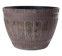 Jinfa Macetero Grande Exterior de Plástico Efecto Madera - Color Roble - Diseño Media Barrica - Ø 38 cm 19L - Maceta Resistente para Jardín, Terraza y Hogar