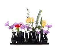 Jinfa Set de 10 jarrones Decorativos en cerámica - Unidos en una Base - Blanco, Negro o Multicolor - Hechos a Mano - 31×7×11 cm - Estilo nórdico Moderno