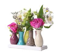 Jinfa Set de 7 jarrones en cerámica - Unidos en Base sólida - Blanco, Multicolor o Negro - Hechos a Mano - Estilo escandinavo - 22×7×11 cm