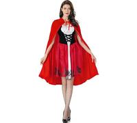 Jinfanshurich Disfraz de Caperucita Roja para mujer, carnaval, Halloween, adulto, disfraz de Caperucita Roja con capa roja, medias negras, niñas de cuento de hadas, cosplay (L)