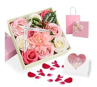 Jinfanshurich Juego de regalo de rosas artificiales con diseño de flores de jabón, jabón perfumado en caja de regalo cuadrada, 15 × 15 × 8 cm, regalo romántico para San Valentín, Día de la Madre