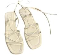 JINGBDO Zapatos Planos De Verano Para Mujer Zapatos De Verano Para Mujeres Sandalias Estrechas Sandalias Retro De Punta De Punta De Punta Plana Chanclas Sandalias-Beige-36