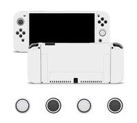 JINGDU Funda Protectora Compatible con Nintendo Switch OLED, Carcasa Switch Compatible con Switch OLED, Suave Protector de Interruptor de TPU con 4 Tapas,Blanco