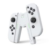 JINGDU Joy-con Soporte de manija de Carga para Nintendo Switch, Agarre Cómodo para Juegos en Forma de V con Función de Indicadores de Carga, Blanco