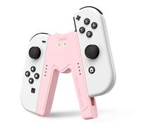 JINGDU Joycon Soporte de manija de Carga para Nintendo Switch Estación de Carga Confort Controlador de Agarre para Juegos en Forma de V con Indicadores de batería, Rosa