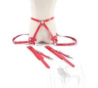 JINGHUA3 BDSM Bondage Set Sex Kit Juego de sujeción para parejas Restricciones Juguetes sexuales para mujeres con 2 muñequeras y correas para la cintura del muslo Esposas de cuero fetiche (rojo) (Col
