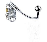 JINGHUA3 Cinturón de castidad con jaula para pene de acero inoxidable con gancho anal y dilatador de uretra, tapón para pene, juguete anal, jaula para pene, gancho anal SM Bondage (45 mm) (Size : 45M